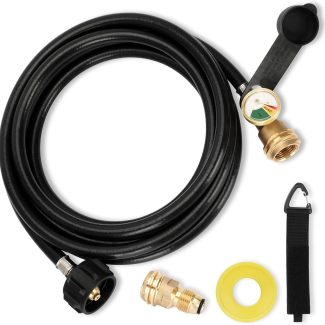 12ft Propane Extension Hose With 100 lb Propane Tank Adapter, Propane Adapter 100lb to 20lb - 12ft High Pressure Hose + Leak-Proof Tape & Pipe Straps for Gas Grill/Heater/Rv/Fire Pit
